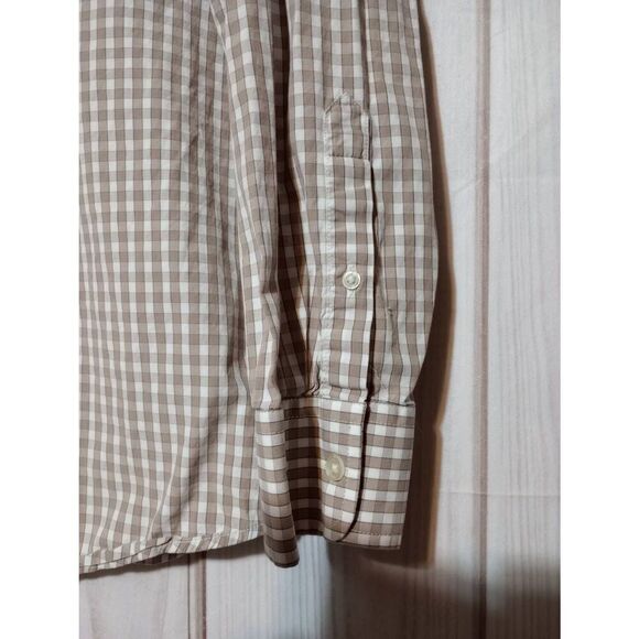 Gap Shirt Men's Large Tan White‎ Check Button Front Long Sleeve - Picture 4 of 8